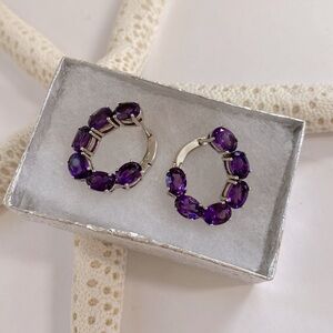 925 Silver Sterling Amethyst Hinge Earrings